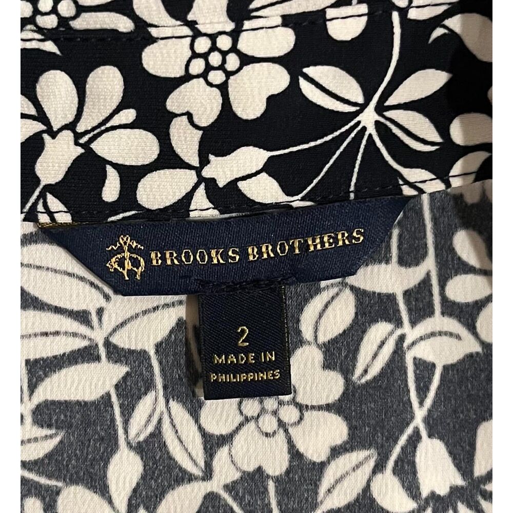 BROOKS BROTHERS Long Sleeve Black & White Floral Print Belted Shirt Dress Sz 2 - Picture 8 of 8